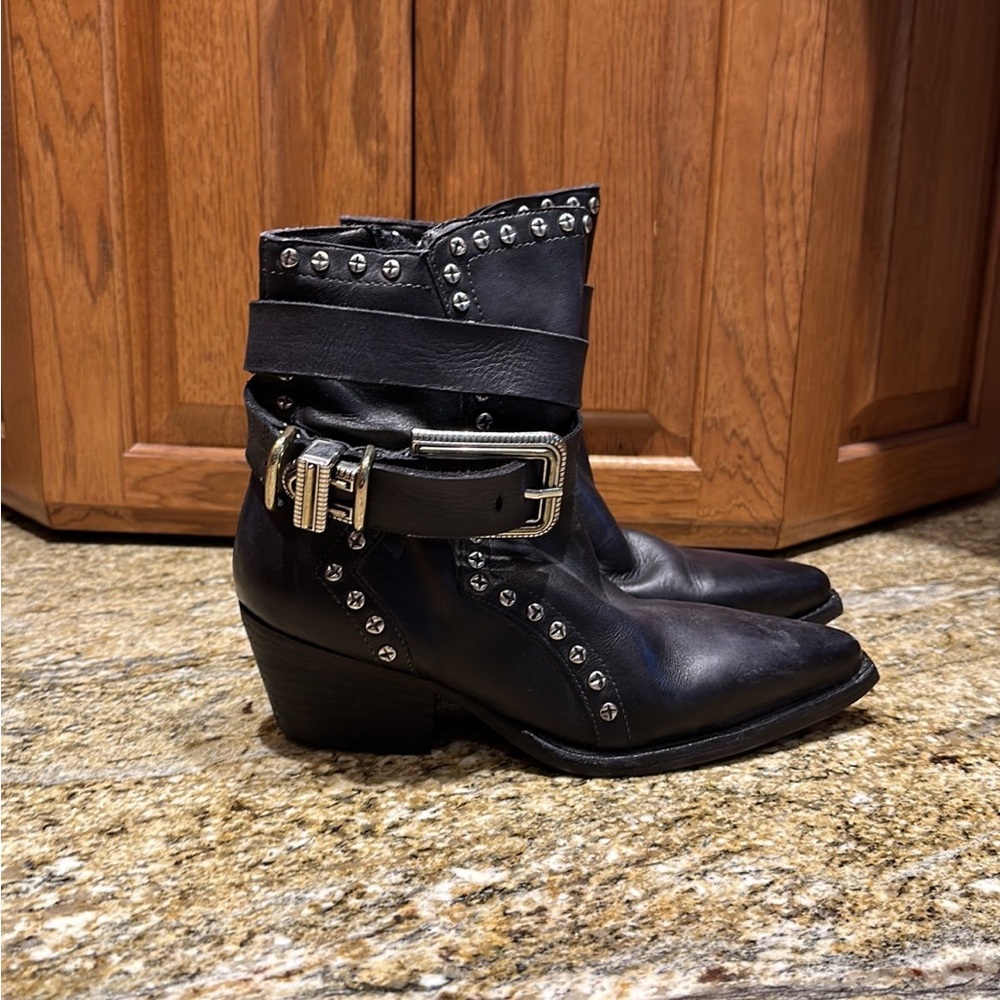 Free People Black Ankle Boots with Silver Studs